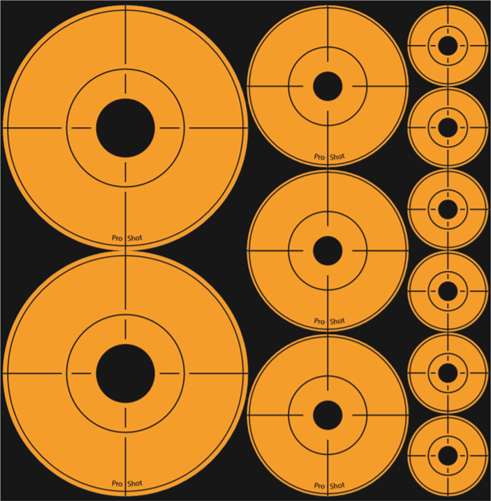 Assorted 1", 2", & 3" Orange Targets (Peel & Stick) 6 Qty.1" Targets